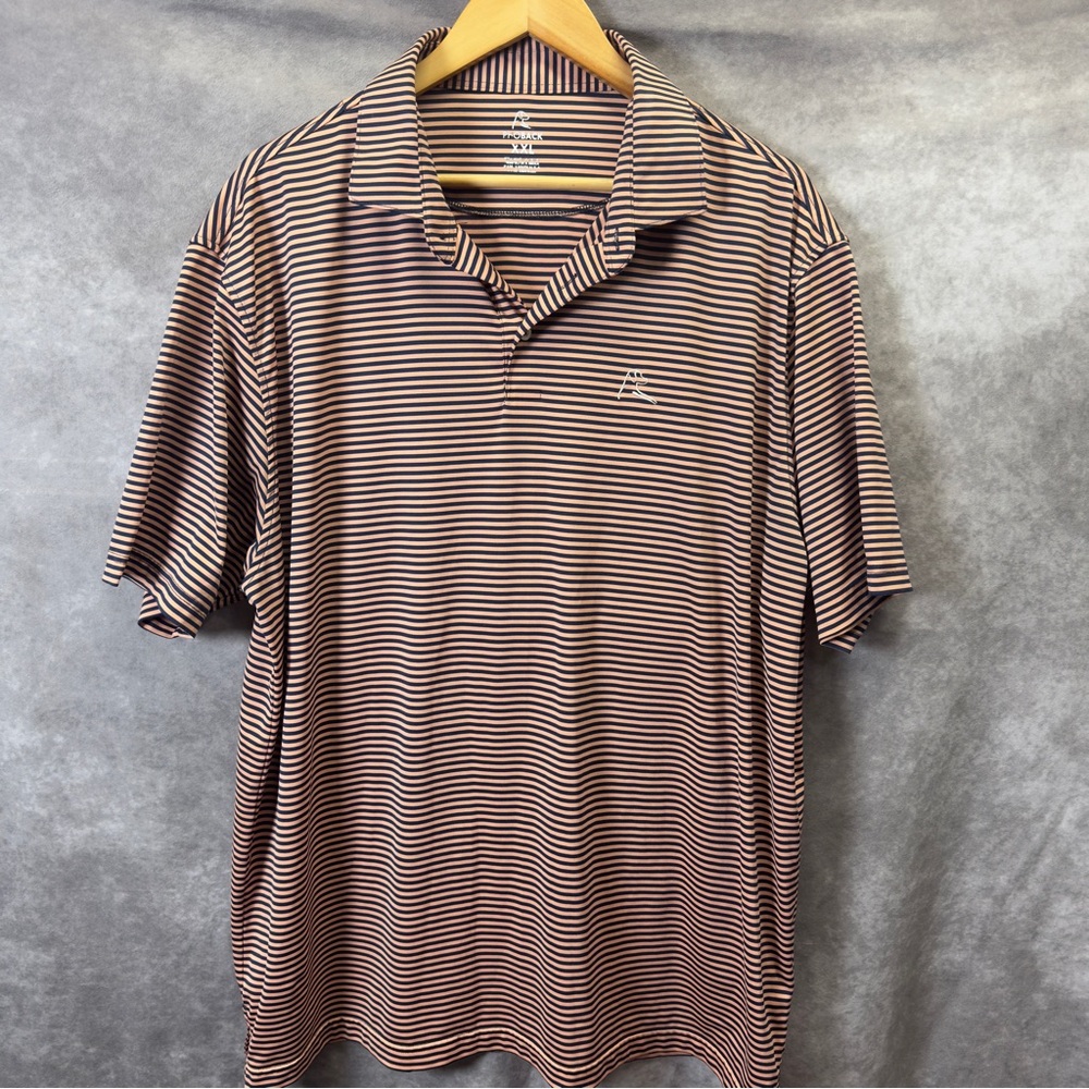 Rhoback Peach and Navy Striped Polo Golf Shirt XXL